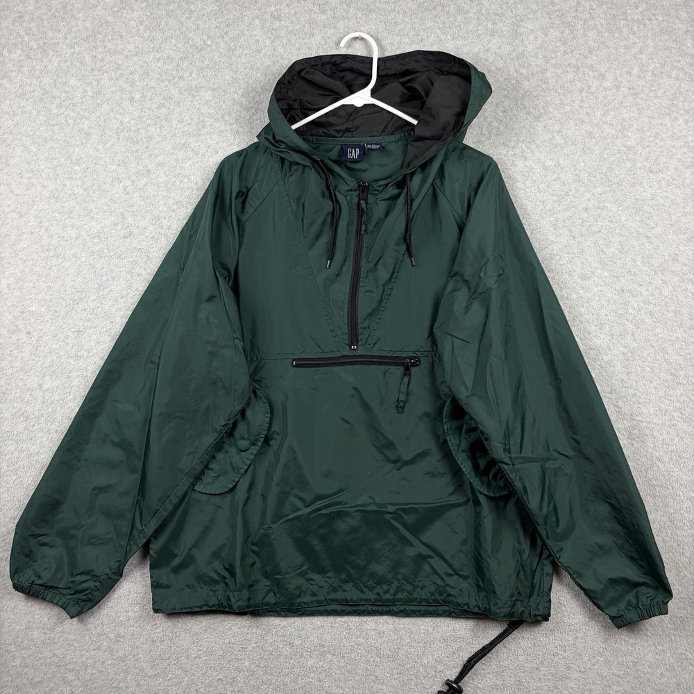 Vintage Gap Jacket Mens Medium Green Nylon Anorak Hoodie Windbreaker 90s Russia
